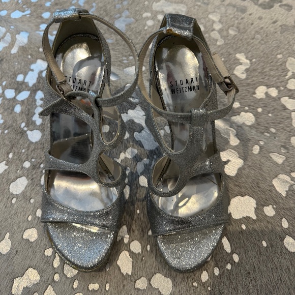 Stuart Weitzman Silver Glitter High Heels - Picture 2 of 4
